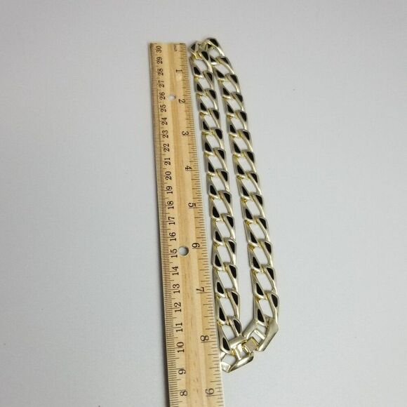 Vintage Black Enamel and Gold Tone Chain Necklace and Bracelet Set, Retro Estate - Picture 6 of 8